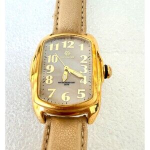 Vintage Pastorelli Tonneau Gold Watch Swiss Parts Mother of Pearl Dial Leather